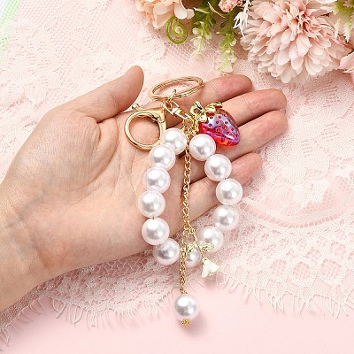 Acrylic & ABS Plastic Pearl Bead Keychains KEYC-YW00299-03-1