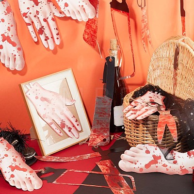 Gorgecraft 2 Sets 2 Style Halloween Decoration Paper Bleeding Foot & Hand & Knife Flag Banners AJEW-GF0007-45-1