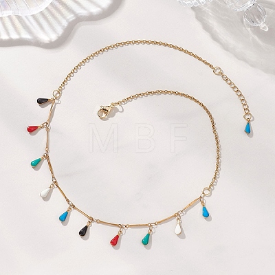 304 Stainless Steel Enamel Colorful Teardrop Tassel Bib Necklaces for Women NJEW-JN05769-1