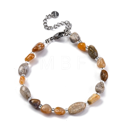 Natural Fossil Coral Beaded Bracelets for Women G-P563-07P-02-1