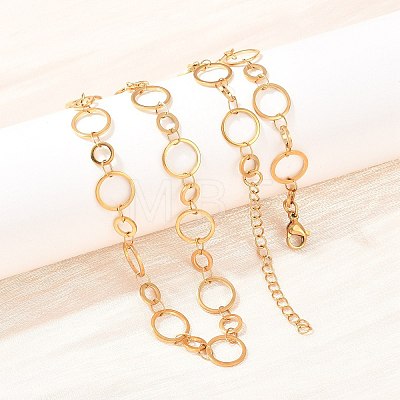 304 Stainless Steel 10mm and 14MM Ring Link Chain Necklaces NJEW-P343-02C-G-1
