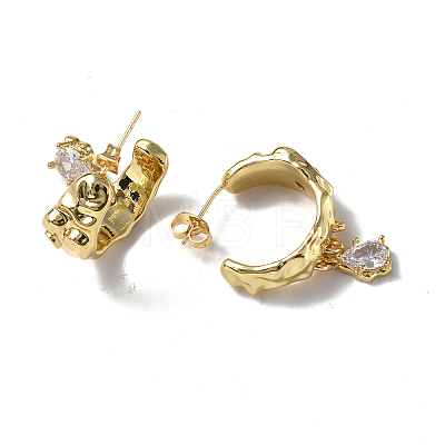 Clear Cubic Zirconia Ring with Teardrop Dangle Stud Earrings EJEW-P214-19G-1