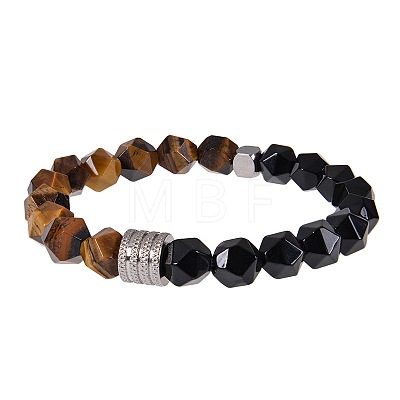 Natural Tiger Eye & Obsidian Beaded Stretch Bracelets for Men LN1122-1-1