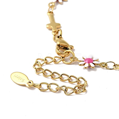 Ion Plating(IP) Enamel Flower & Cross Link Chain Bracelet BJEW-C023-01G-02-1