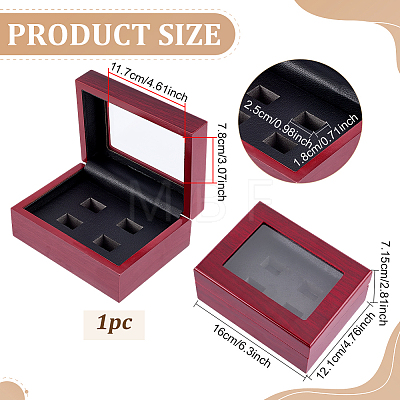 4-Slot Wooden Championship Ring Organizer Boxes with Acrylic Visible Window Lid and PU Leather Inside CON-WH0110-327B-1