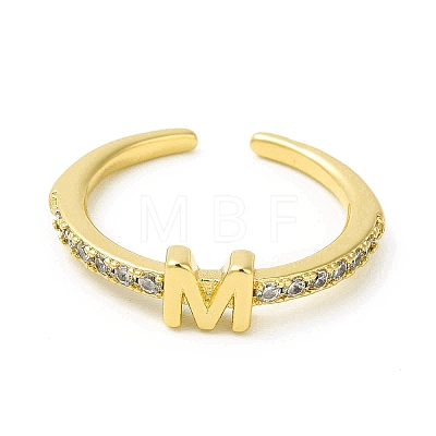 Clear Cubic Zirconia Initial Letter Open Cuff Ring RJEW-H120-09G-M-1