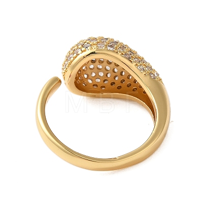 Teardrop Brass Micro Pave Clear Cubic Zirconia Open Cuff Rings for Women RJEW-A046-07G-1