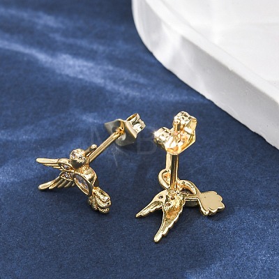 Bird Brass Micro Pave Clear Cubic Zirconia Stud Earrings EJEW-Z159-02G-1