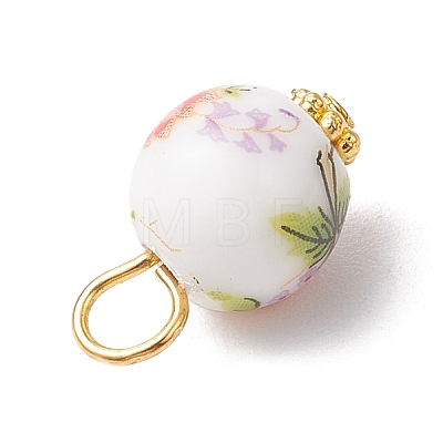 Handmade Flower Printed Porcelain Ceramic Pendants PALLOY-JF03928-02-1