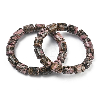 Column Natural Rhodonite Beads Stretch Bracelets for Women Men BJEW-A148-01A-26-1