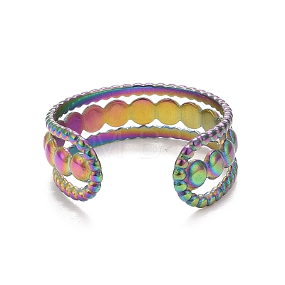 Ion Plating(IP) Rainbow Color  304 Stainless Steel Triple Line Open Cuff Ring for Women RJEW-C025-07M-1