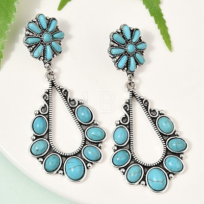 Alloy Synthetic Turquoise Dangle Stud Earrings EJEW-U053-12AS-1