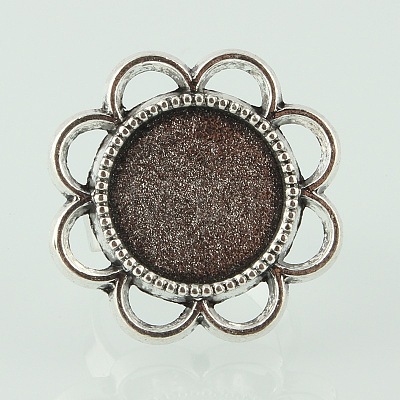 Vintage Adjustable Iron Finger Ring Components Alloy Flower Cabochon Bezel Settings X-PALLOY-O039-25AS-1