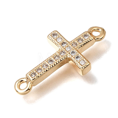 Brass Micro Pave Clear Cubic Zirconia Religion Cross Links Connector Charms CU-K001-01C-G-1
