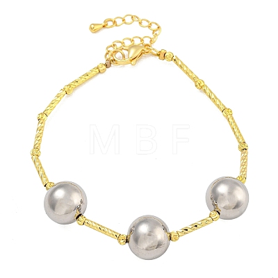 Rack Plating Round Brass Beaded Bracelets for Women BJEW-B106-19P-1