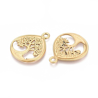 304 Stainless Steel Teardrop with Tree of Life Pendants STAS-T067-35G-1