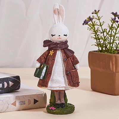Resin Standing Rabbit Statue Bunny Sculpture Tabletop Rabbit Figurine for Lawn Garden Table Home Decoration ( Brown ) JX085A-1