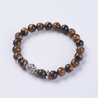 Natural Tiger Eye Beads Stretch Bracelets BJEW-E325-D19-1