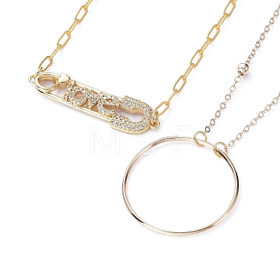 Ring & Safety Pin Shape Pendant Necklace Sets NJEW-JN02833-1