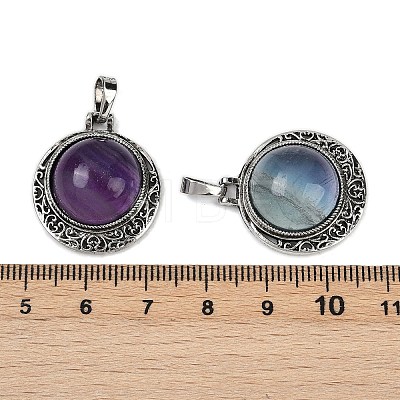 Natural Fluorite Half Round Pendants PALLOY-R159-01AS-10-1