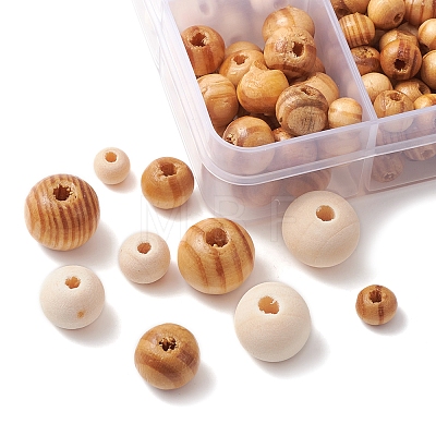 196Pcs 8 Styles Natural Unfinished Wood Beads WOOD-FS0001-09-1