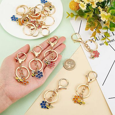  4 Sets Alloy Enamel Pendants Keychains KEYC-NB0001-36-1