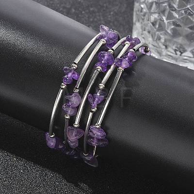 Natural  Amethyst Chip Warp Bracelets BJEW-JB01517-02-1