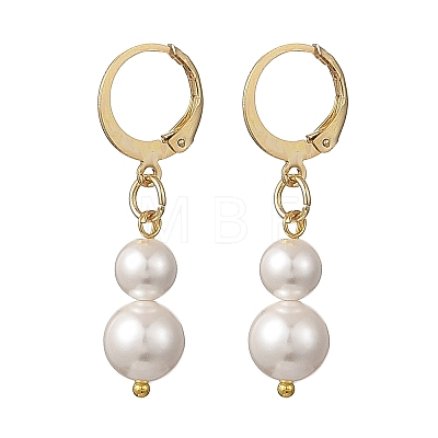 Shell Pearl Leverback Dangle Earrings EJEW-JE07290-1