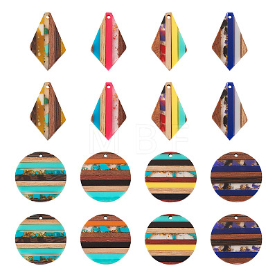  16Pcs 8 Style Transparent Resin & Walnut Wood Pendants RESI-TA0002-06-1