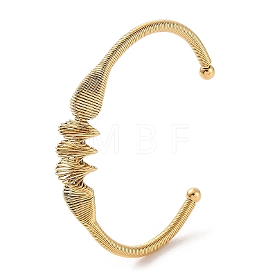 Ion Plating(IP) 304 Stainless Steel Wire Wrap Open Cuff Bangle BJEW-A139-03G-1