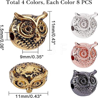 Owl Alloy Beads PALLOY-FH0001-07-RS-1