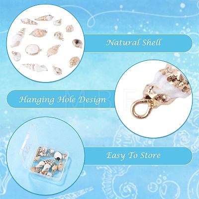14Pcs 7 Styles Electroplated Natural Mixed Shell Pendants BSHE-TA0001-34B-1