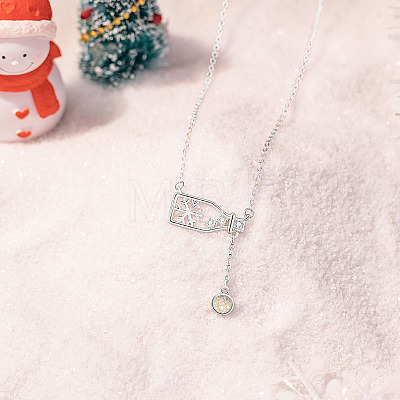 925 Sterling Silver Pave Clear Cubic Zirconia with Handmade Lampwork Snowflake Bottle Pendant Necklaces for Women FS-WGE52FE-01-1