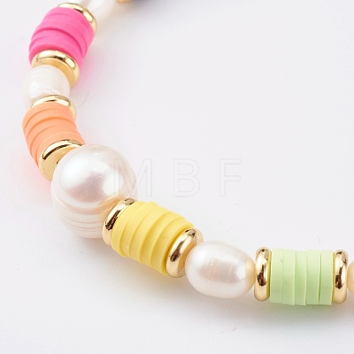 Polymer Clay Heishi Beaded Stretch Bracelets BJEW-JB06026-03-1