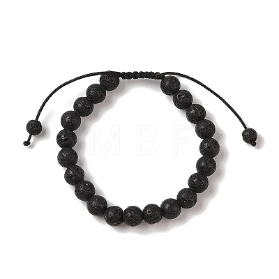 8mm Round Natural Lava Rock Braided Bead Bracelets BJEW-C067-01B-09-1