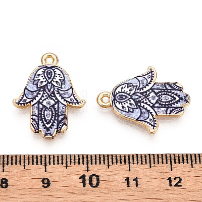 Printed Light Gold Tone Alloy Pendants ENAM-N056-206D-1