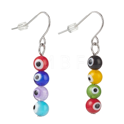 9 Pairs 9 Color Lampwork Evil Eye Round Beaded Dangle Earrings EJEW-JE05088-1