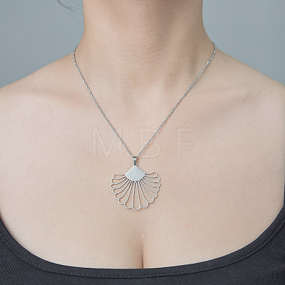 201 Stainless Steel Hollow Shell Pendant Necklace NJEW-OY002-16-1