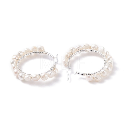 Natural Pearl Wire Wrapped Beaded Hoop Earrings for Women EJEW-JE04758-03-1