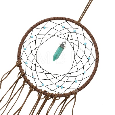 Iron Synthetic Turquoise Woven Web/Net with Feather Pendant Decorations AJEW-B016-02-1