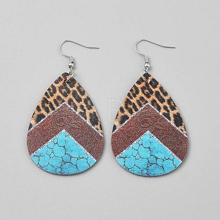 Artificial Leather Teardrop Dangle Earrings EJEW-WH0817-001A-1