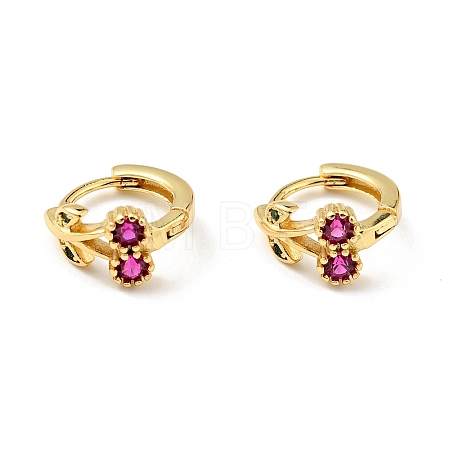 Deep Pink Cubic Zirconia Cherry Hoop Earrings X-EJEW-C028-02G-1