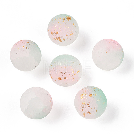 Frosted Baking Paint Crackle Glass Beads with Glitter Powder DGLA-T004-6mm-01F-1