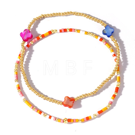 2Pcs 2 Styles Glass Seed Bead & Brass Beads Stretch Bracelets TY2852-3-1