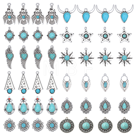48Pcs 12 Styles Dyed Synthetic Turquoise Pendants FIND-ME0003-33-1