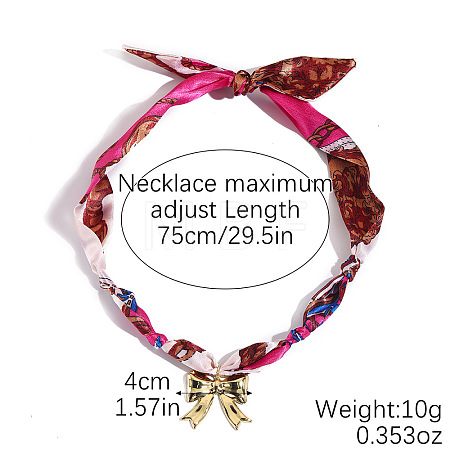 Alloy Enamel & Rhinestone & Resin & Acrylic Bowknot Pendant Printed Cloth Scarf Necklaces for Women FS-WG8696E-12-1