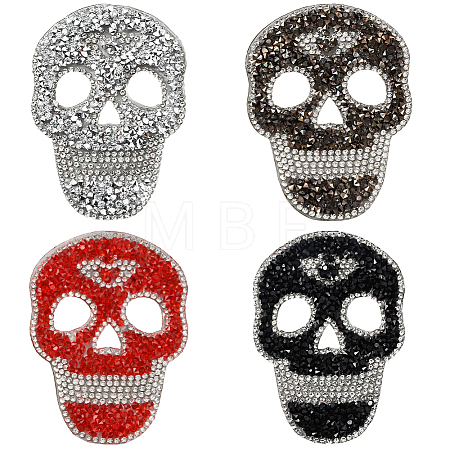8Pcs 4 Styles Skull Hotfix Rhinestone (Hot Melt Adhesive On The Back) DIY-GF0014-21-1