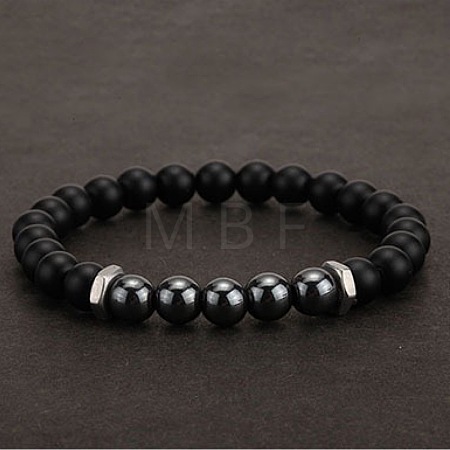 8MM Natural Obsidian and Frosted Black Round Beaded Stretch for Men DZ7575-7-1