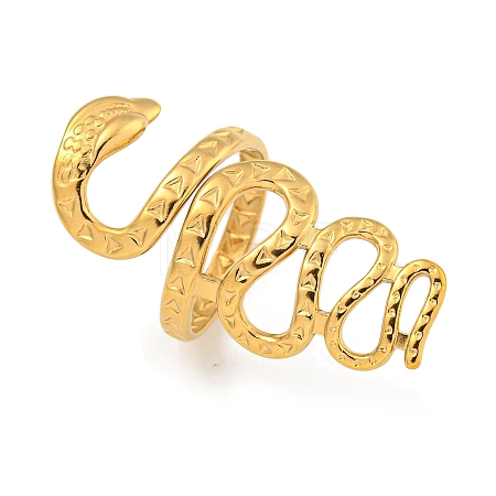 Ion Plating(IP) 304 Stainless Steel Snake Wrap Open Cuff Ring for Women RJEW-A043-29G-1