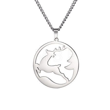 304 Stainless Steel Ring with Christmas Deer Pendant Necklaces for Unisex WG02D74-01-1
